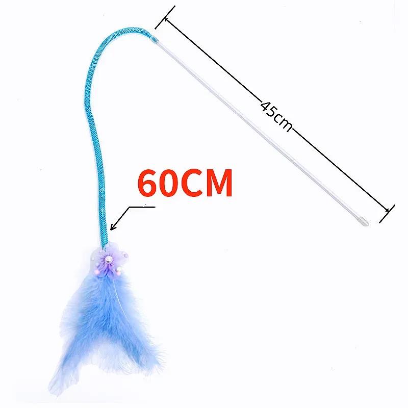 Cat Toy Feather Cats Teaser Elastic Mesh Tassel Cat Toys Interactive Feather Toys for Cats Stick Teaser with Bell Pet Products