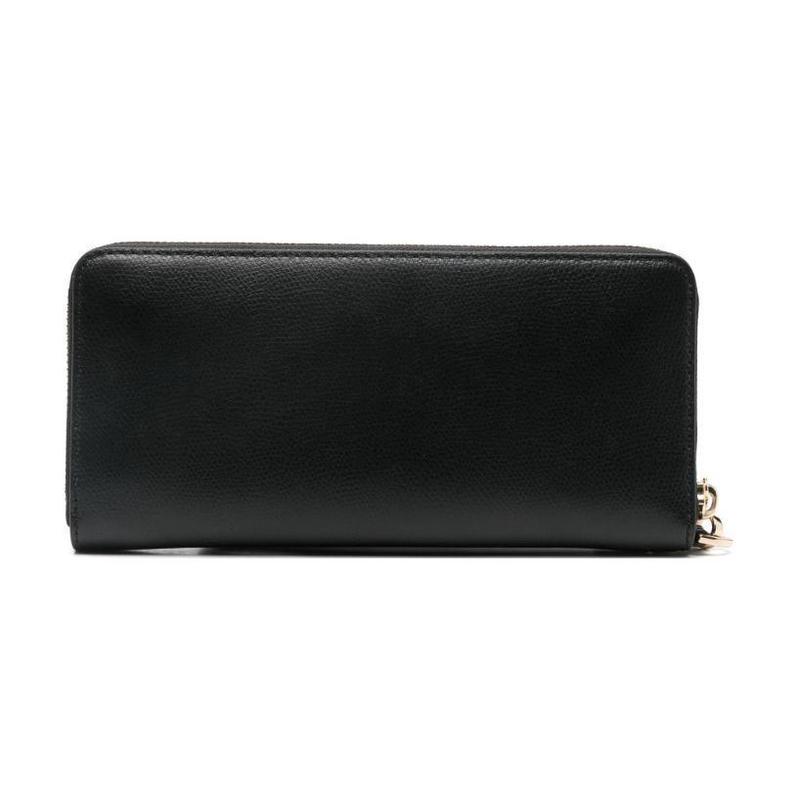 MICHAEL KORS Gold Metal Logo Calfskin Wallet Women's Black