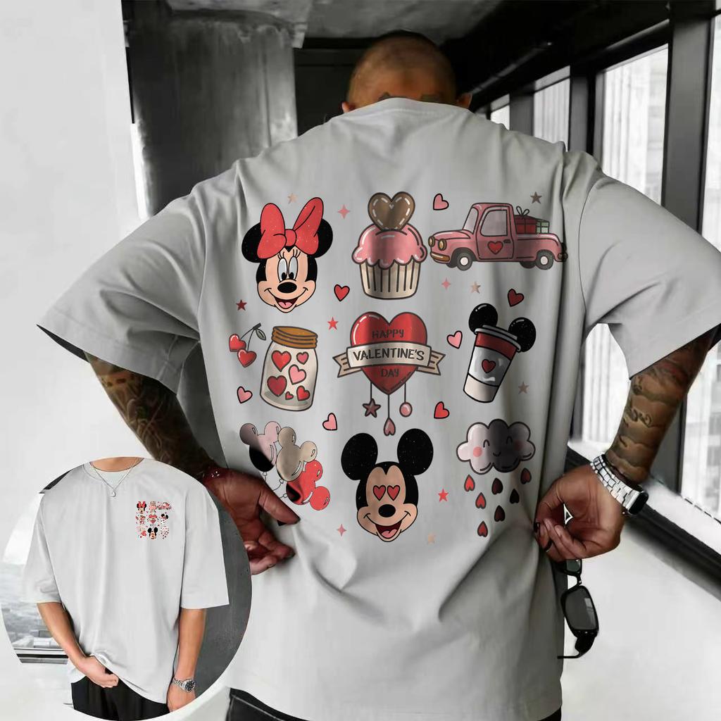 Letní 2026 Disney Roztomilé Tričko s Potiskem Mickey Mouse 100% Čistá Bavlna Krátký Rukáv Ležérní Volné Prodyšné Horní Díl Unisex