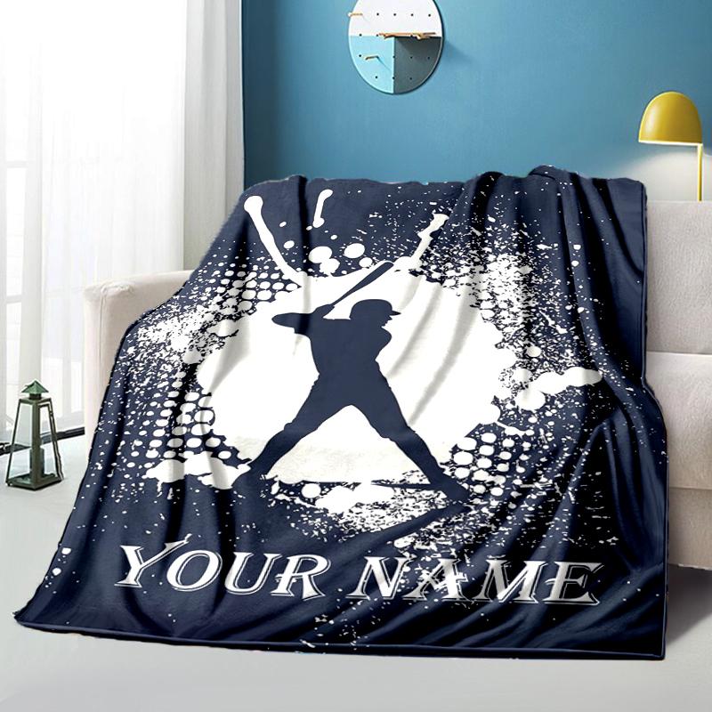 1PC Custom Name Baseball Player Silhouette Flannel blankets Patterns Throw Blanket All-Season Soft Gift for Couch, Bed, Camping gifts
