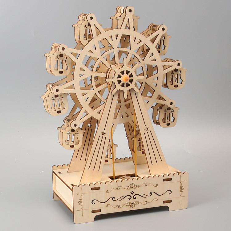 Wooden Diy Music Box With Rotating Ferris Wheel For Kids Creative Science Play