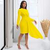 Large Size Women Spring Autumn Fashion Round Collar Long Sleeves Pencil Dress Ladies Elegant One Piece Solid Sheath Dress