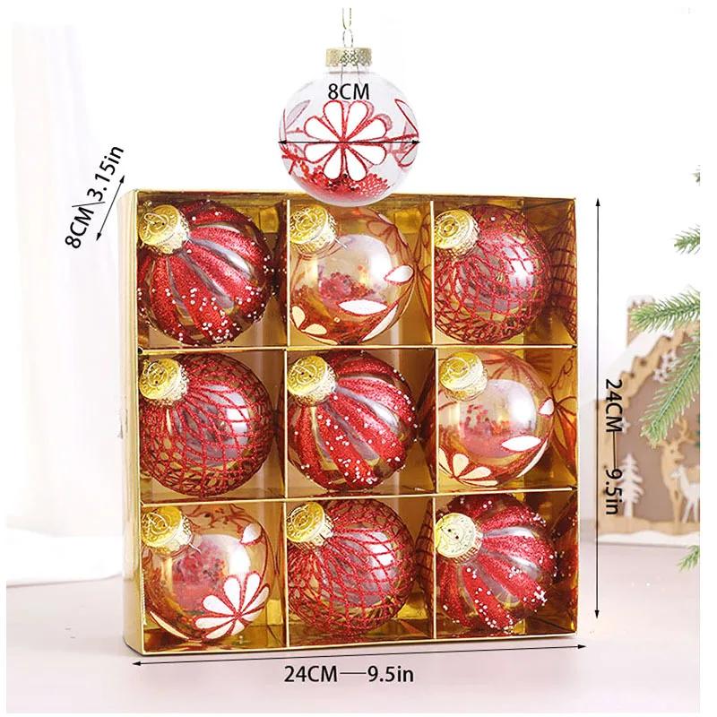 9PCS 8cm Christmas Ball Ornaments Tree Decorations For Holiday Wedding Party For Decoration Hanging Decor