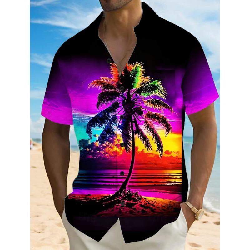 

Fashion Men s Hawaiian Shirt 3D Printed Landscape Tropical Plants Shirt short sleeved summer casual Aloha shirt for mens 2XL
