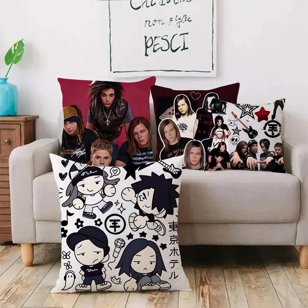 Hot Rock Band Tokios Hotels Pillow Covers Cartoon Sofa Decorative Home Double-Sided Printing Short Plush Cute Cushion Cover