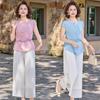 Summer Fashion Two-Piece Set: Stylish Wide-Leg Pants & Top for Middle-Aged Women