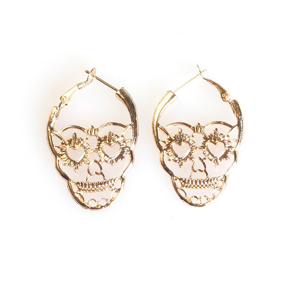 1pair Retro Black Hollow Out Carved  Skull Stud Earrings, Holiday Couple Gift
