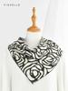 Elegant Black White Camellia Flower Printed Natural Silk Twill Scarf Women's Spring Autumn Square Scarfs Real Silk Handkerchief