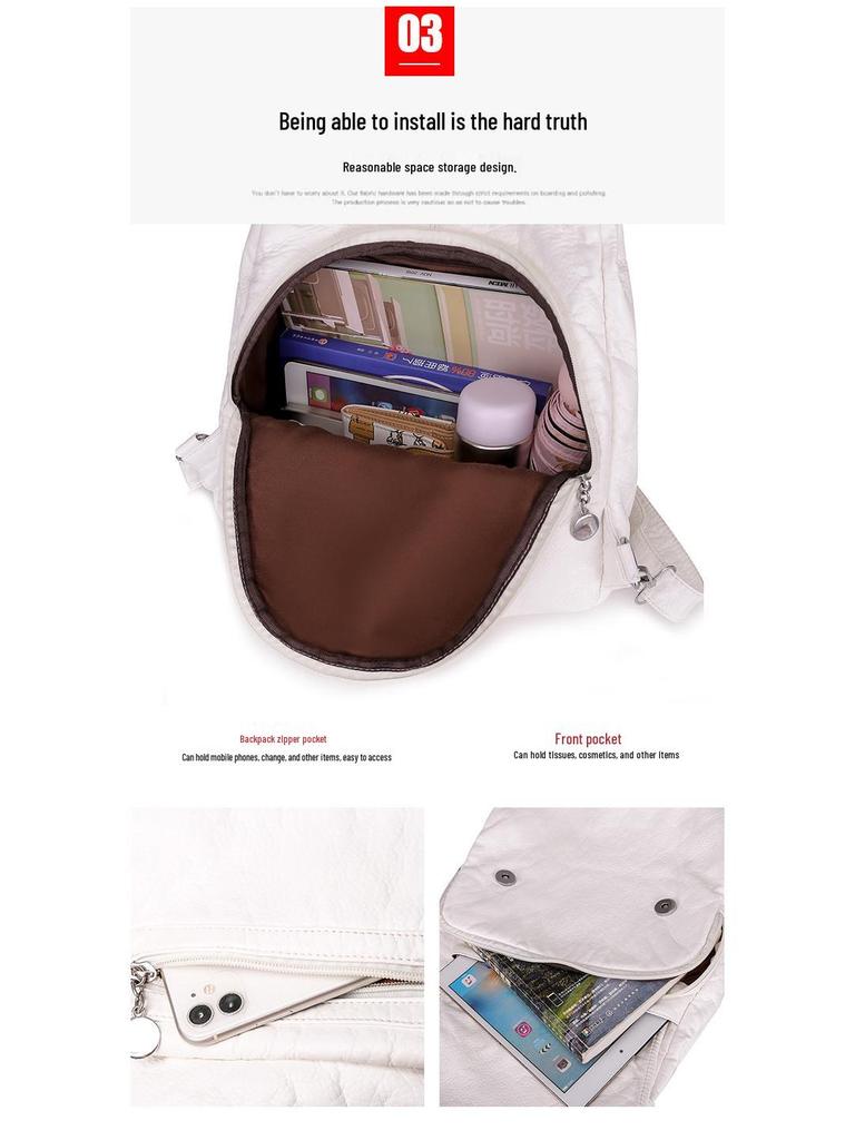Damen Handtasche mit großer Kapazität aus gewaschenem weichem Leder, Umhängetasche, koreanischer Stil, vielseitiger Rucksack