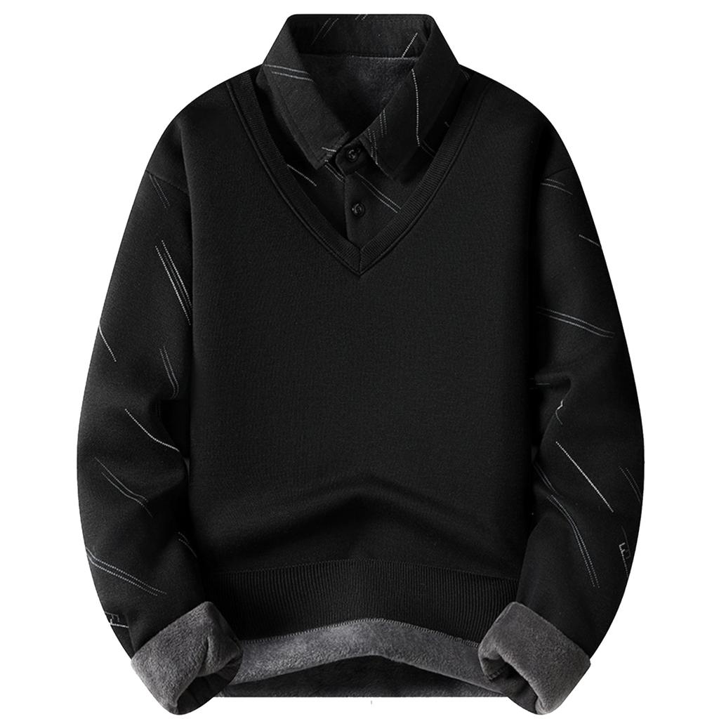 Men's Casual Color-blocking And Patchwork Style Two-piece Hoodie, Men's Loose V-neck Patchwork Lapel Shirt Hoodie