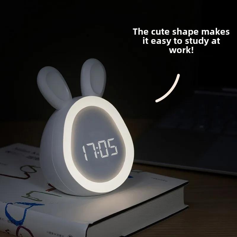 Kids Rabbit Alarm Clock With Night Light Stepless Dimming Led Digital Alarm Clock For Boys Girls Home Garden Clock Decororation