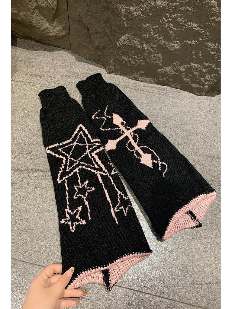 Asymmetric Skull Y2K Knitted Long Warmers: Lolita Wide Leg JK Girl Socks