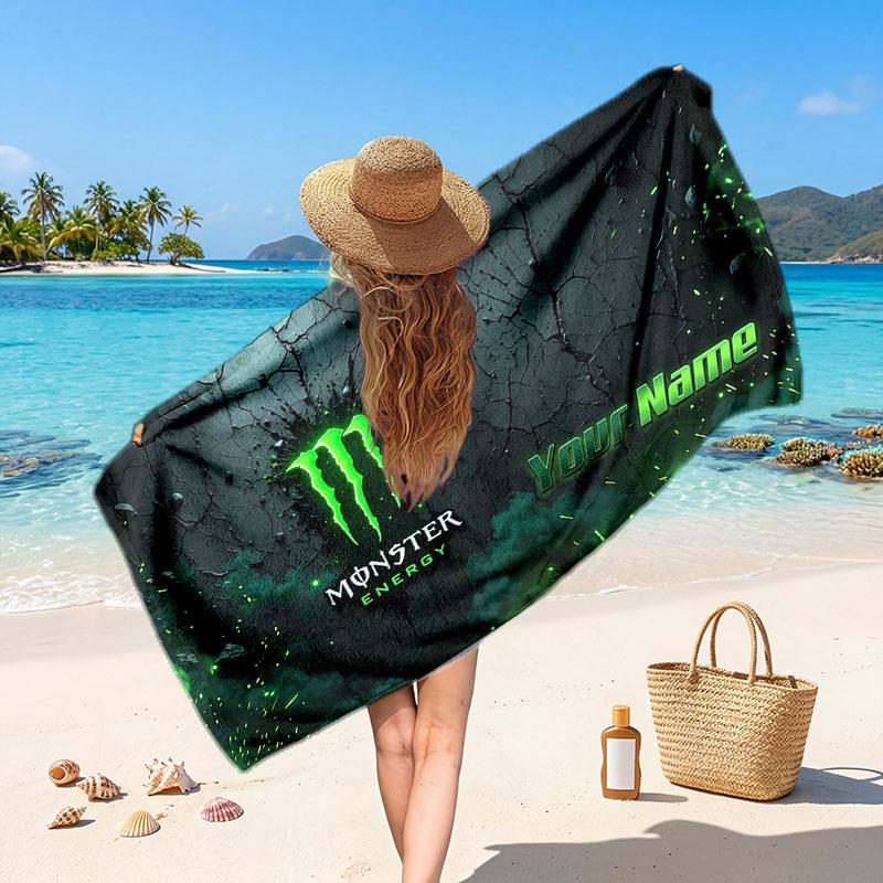 Monster Energy Individueller Namens-Text Strandtuch, Weiches Saugfähiges Handtuch Strand Pool Reise Persönliches Geschenk