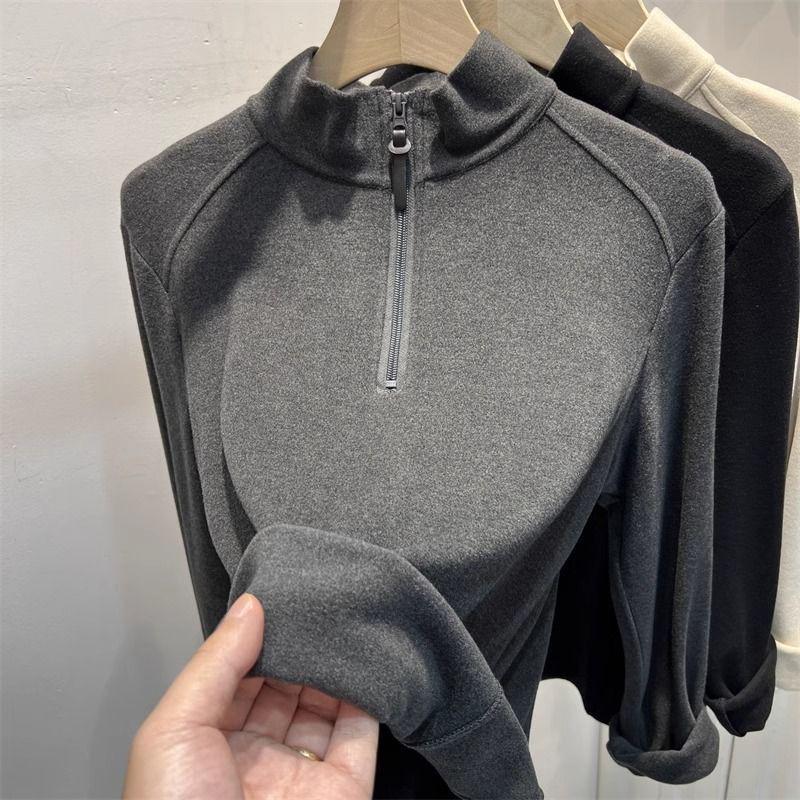Plus Size German Velvet Half-Zip Long-Sleeve Women's Slimming Warm Top for Autumn/Winter