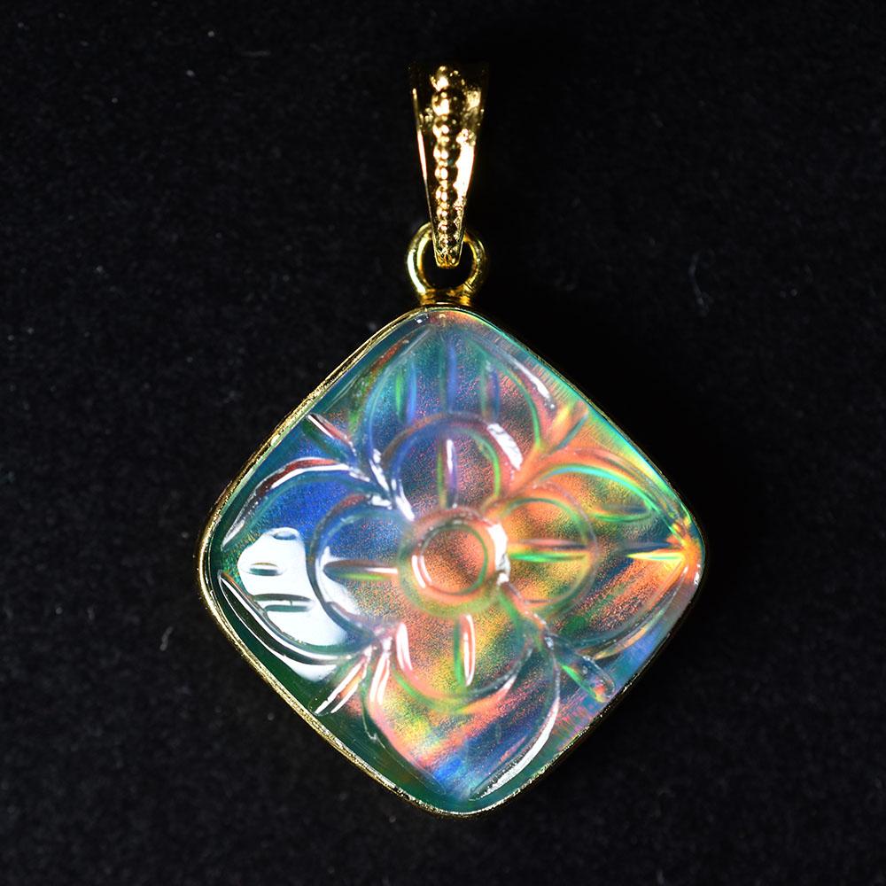 Multicolor 37.55Ct Natural Opal CERTIFIED 18K Gold Plated Square Cushion Pendant MY.PDG-330-NS