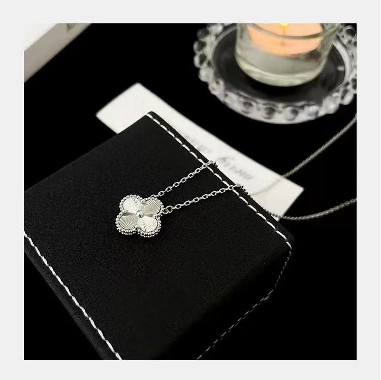 Gold-Plated Nickel Silver Four-Leaf Clover Necklace with Laser Engraved Double-Sided Pendant