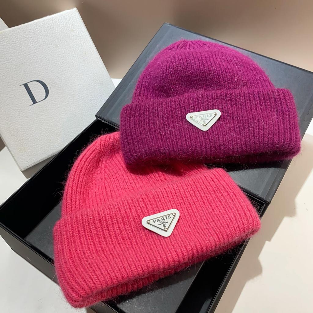 Französische Strick-Wintermütze mit Ohrenschutz aus Kaninchenfell - Warm, stilvolles umgekehrtes Dreieck-Design, doppelt umgeschlagener Randwolle