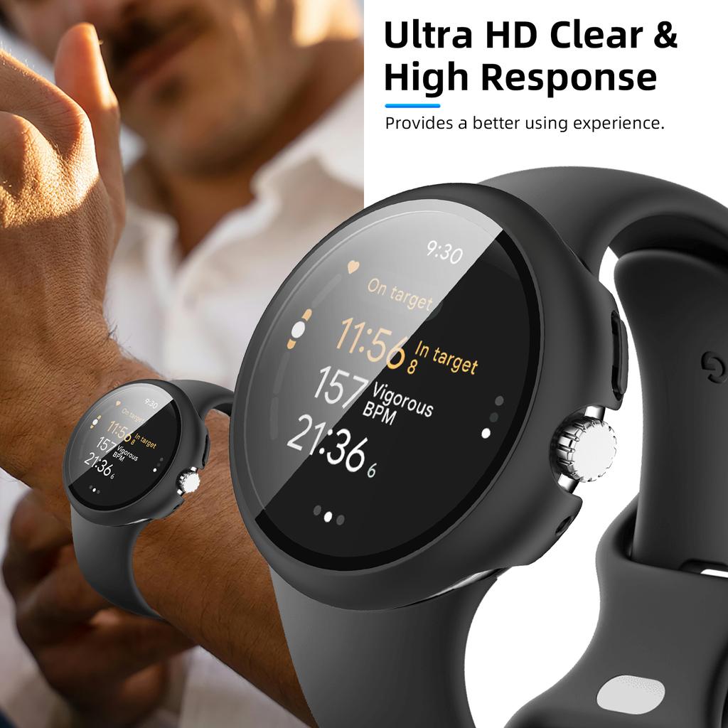 Case for Google Pixel Watch 3 45mm 41mm PC All-around Bumper Protective Cover + Screen Protector for Pixel Watch 3 Accessories