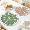 Lemon Slice Placemat Linen Heat Insulation Dining Mat Embroidered Round Orange Washable Placemat for Dining Table Decoration Protection