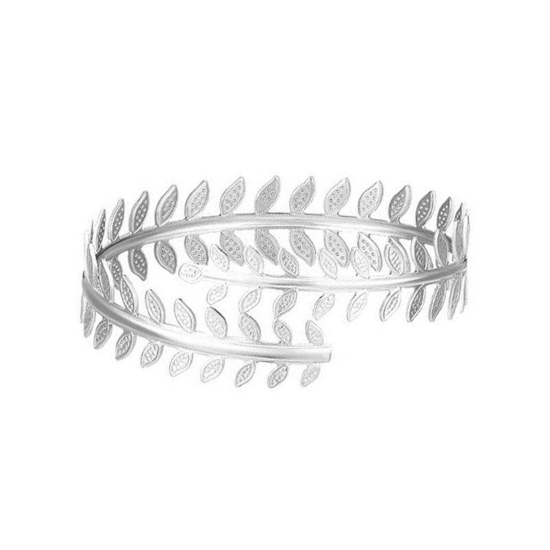 European & American Geometric Wave Cuff Bracelet Set with Metal Leaf and Crescent Design