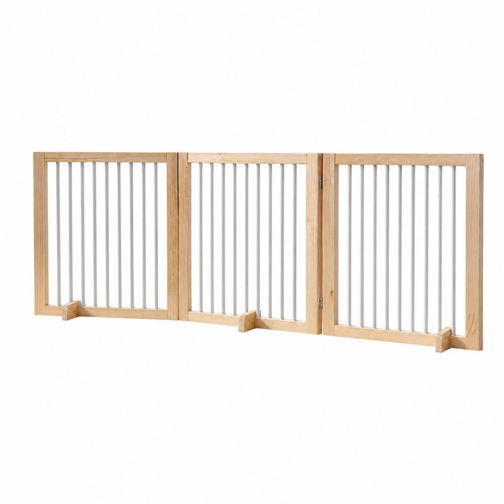 Freestanding Wooden Pet Gate with Folding Panels for Indoor Doorways