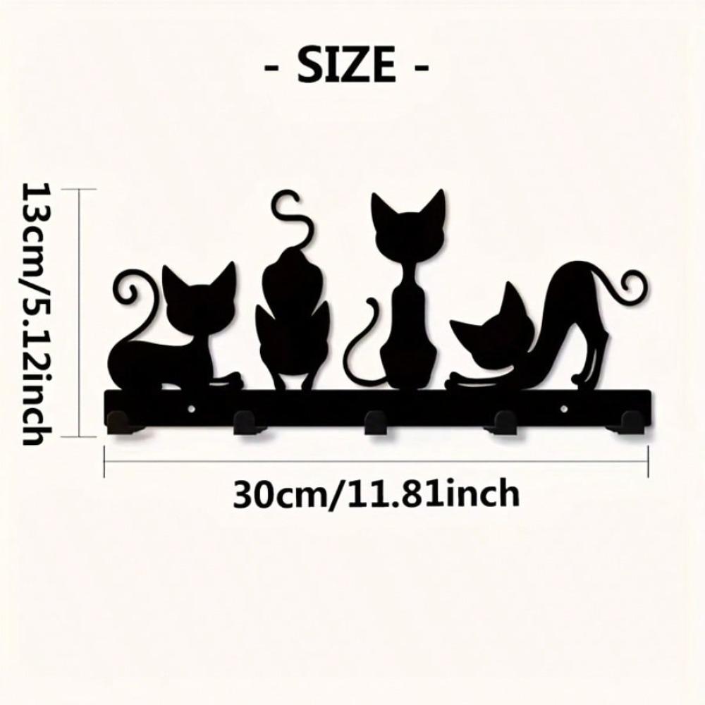 Black Cat Wall Hook Heavy Duty Cast Iron Space Saving Kitchen Bathroom Entryway Gift for Cat Lovers Christmas Key Holder Metal Wall Decor