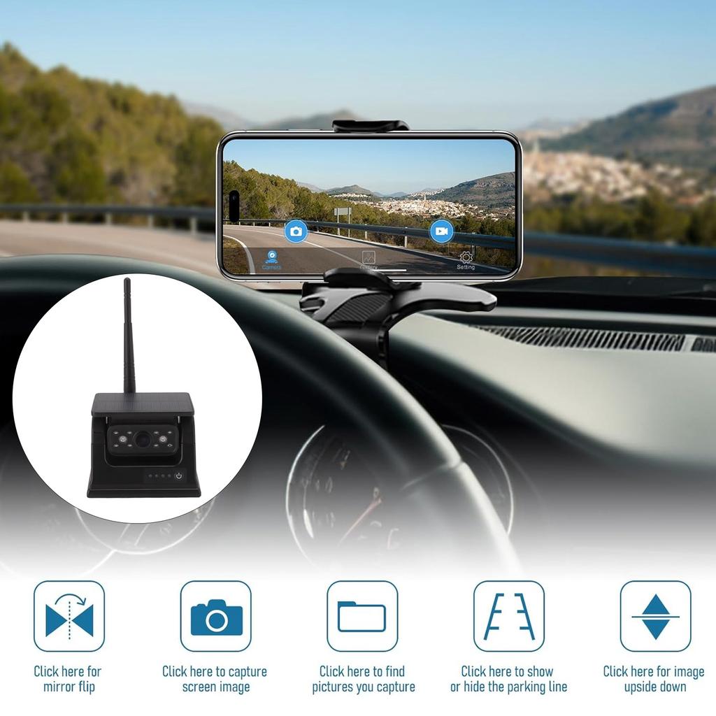 Solar Wireless Backup Camera HD 1080P Built In 9600mAh Battery Infrared Night Vision Rear View Camera for SUV Camping Car