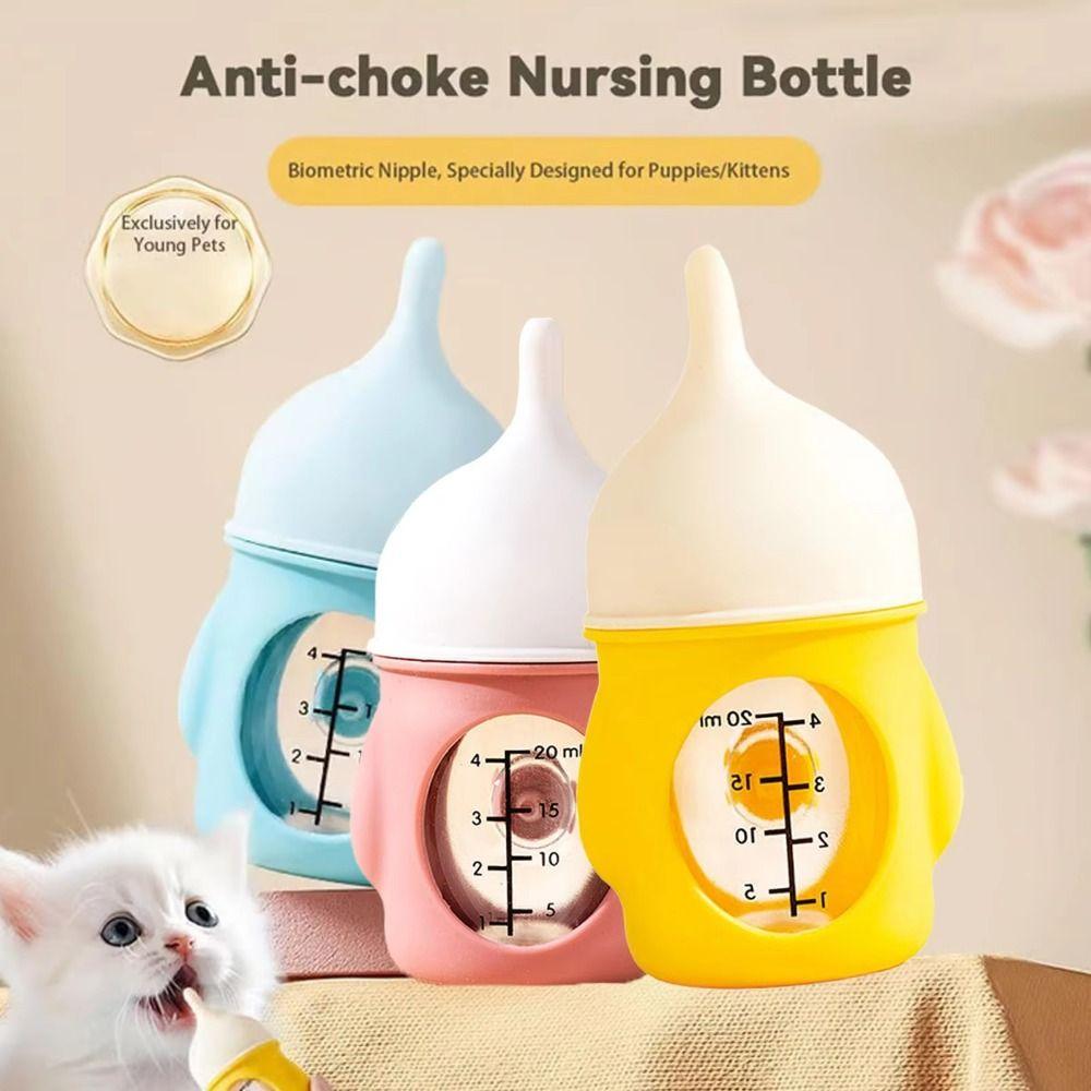 80ML Kitten Nipple Bottle Anti Choking Bite Resistance Kitten Feeding Bottle Silicone with Scale Puppy Nursing Feeder