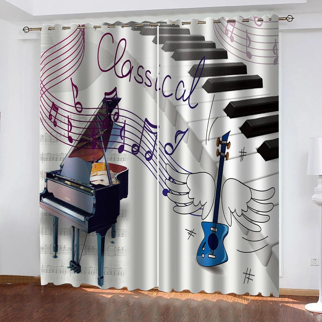 Music Notes Piano Blackout Window Curtain for Bedroom Living Room Bathroom Kicthen Door Hall Home Hook High Shading New Pattern
