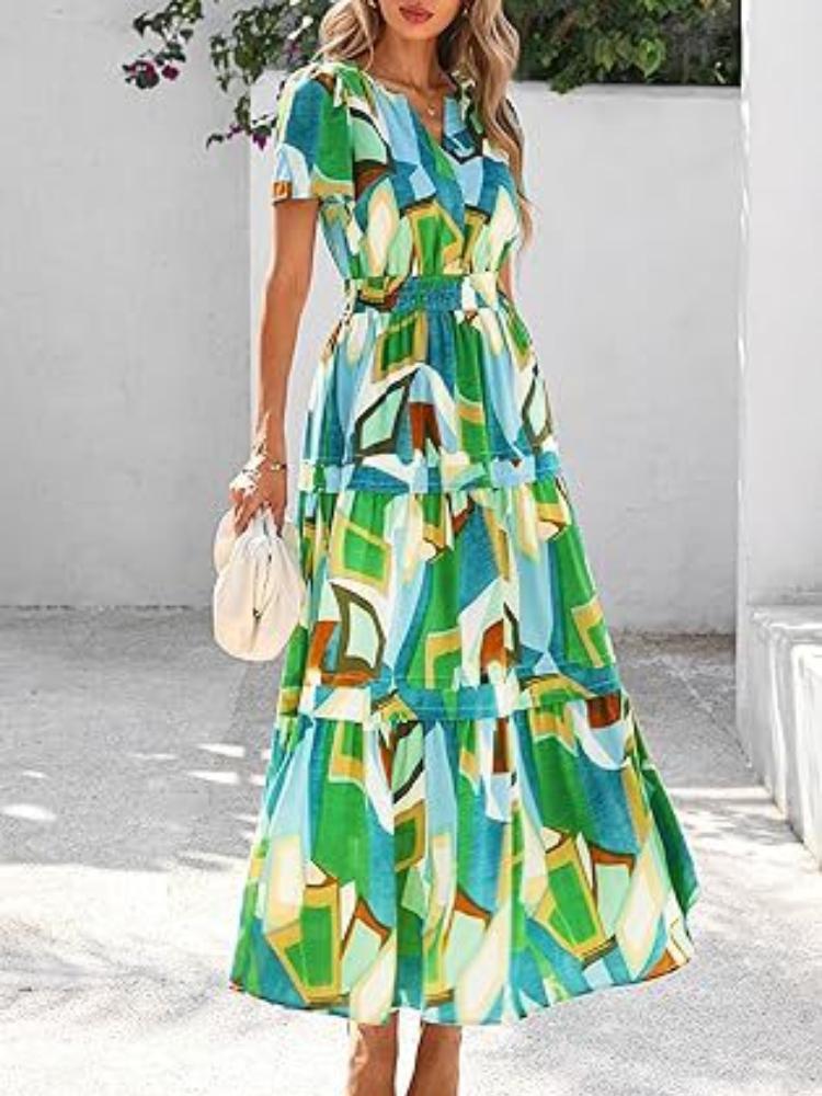 

Літня сукня з V-подібним вирізом та квітковим принтом, безрукавна повсякденна максі-сукня для жінок, бохо пляжна сукня XXL