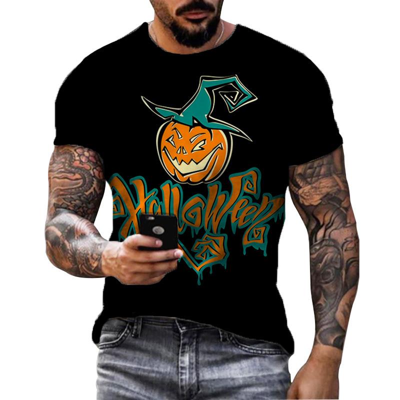 Summer Round Neck 3D Halloween Print Top Fashionable Casual Short Sleeved Men's T-shirts