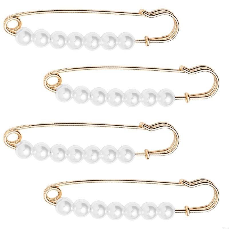 MXLA 4Pcs Pearls Beaded Safety Pin Decorative Waistband Adjusters Clip for Jeans