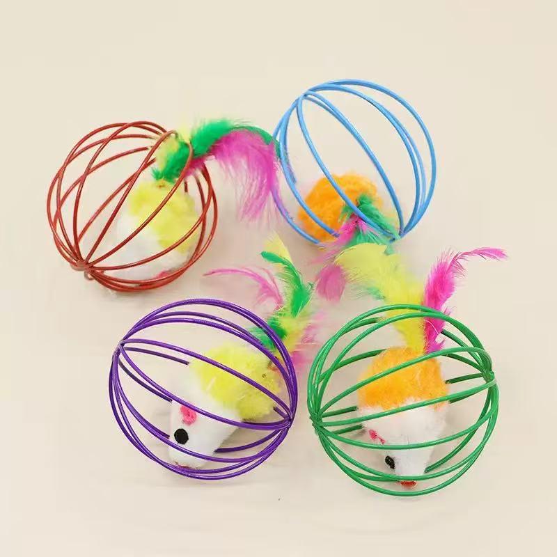 Colorful Feather Teaser Wand: Interactive Cat Toy with Chewable Plush Mouse for Self-Play and Boredom Relief