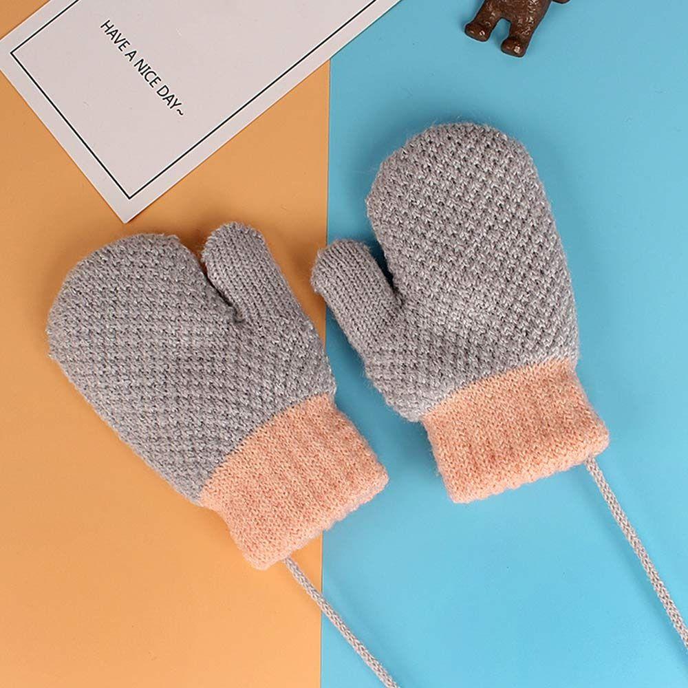 Children Hanging Neck Soft Cute Kids Gloves Knitted Mittens Thick Warm For 2-6 Years Old