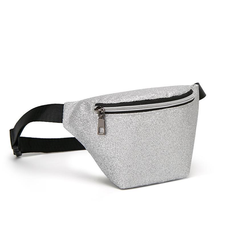 Fashionable Pure Color Chest Bag With Shiny Sequins And Soft Pu Leather For Women