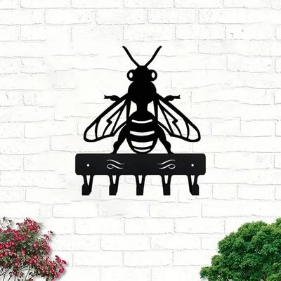 1 szt. Wieszak na klucze z motywem pszczoły miodnej - Mały, 6 cali szeroki, montowany na ścianie, organizer z haczykami, wieszak na płaszcze, rękodzieło żelazne