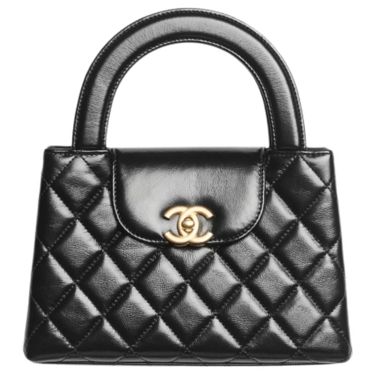 Chanel Borsa a mano mini Kelly 23K Pelle di vitello lucida invecchiata Metallo color oro Nero AS4416-B14296-94305