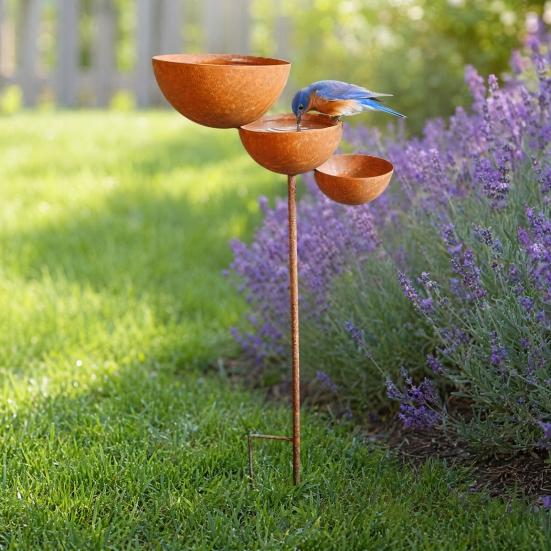 Yousheng 3 Tiered Cascading Rain Catcher Bird Bath, Metal Garden Stake Bird Water Bowl Feeder, Outdoor Pollinator Watering Station for Garden, Patio,