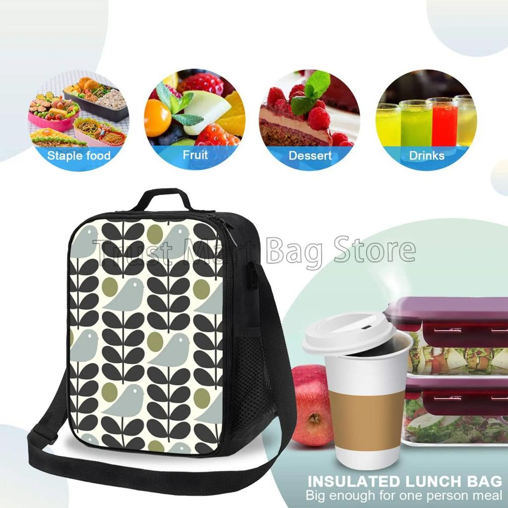 Orla Kiely Sac à Lunch Portable Motif Feuilles Colorées Réutilisable Isotherme Fourre-tout Bento avec Sangle Réglable pour Travail Pique-nique Voyage