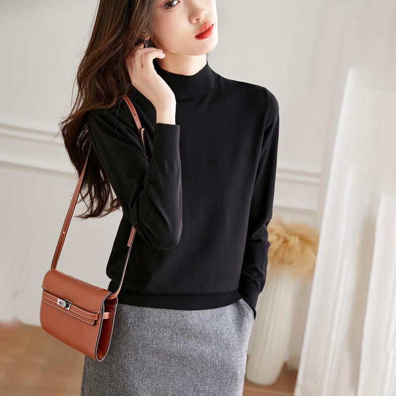 Srcr Women s Semi-High Collar Wool Blend Knit Top M чёрный