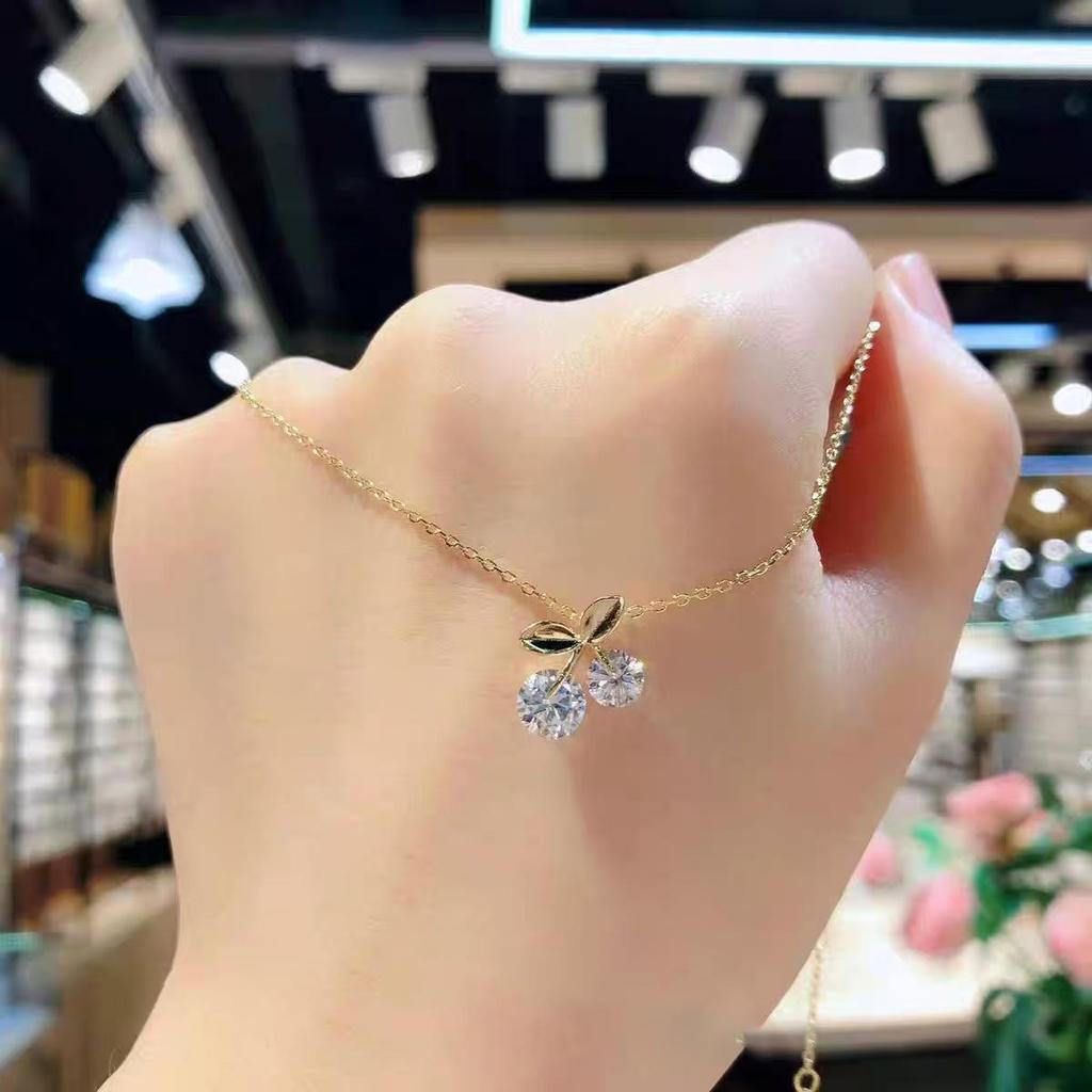 Korean Cherry Necklace: Sweet, Non-Fading, Titanium Steel Collarbone Chain for Women