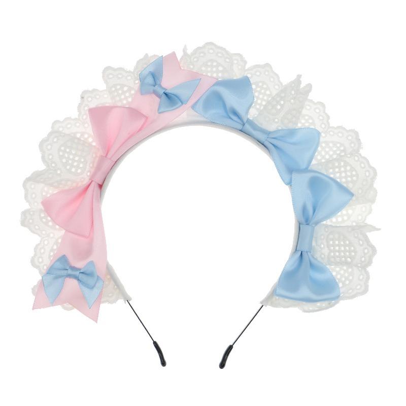 Handmade cute olita hair accessories lo girl coffee maid headband lace bow headgear decoration