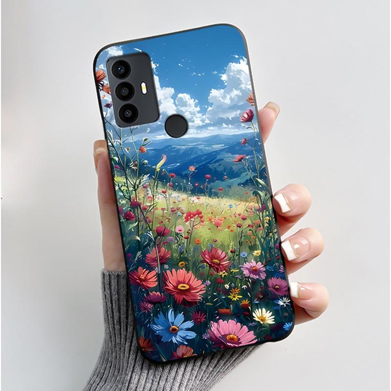 Anti-scratch Casing For TCL 30 SE/TCL 30E/TCL 306/TCL 305 Cover Soft Silicone Black Shell Golden Butterflie And Flower Pattern