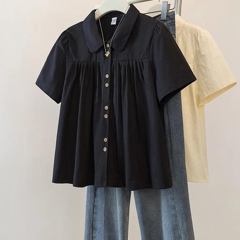 La Chapelle Women s Sweet Doll Collar Short Sleeve Blouse M