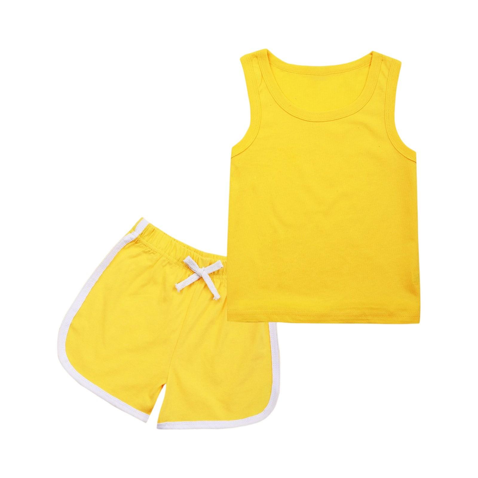 

Детский однотонный комплект из 2 предметов - майка без рукавов и брюки 170 жёлтый