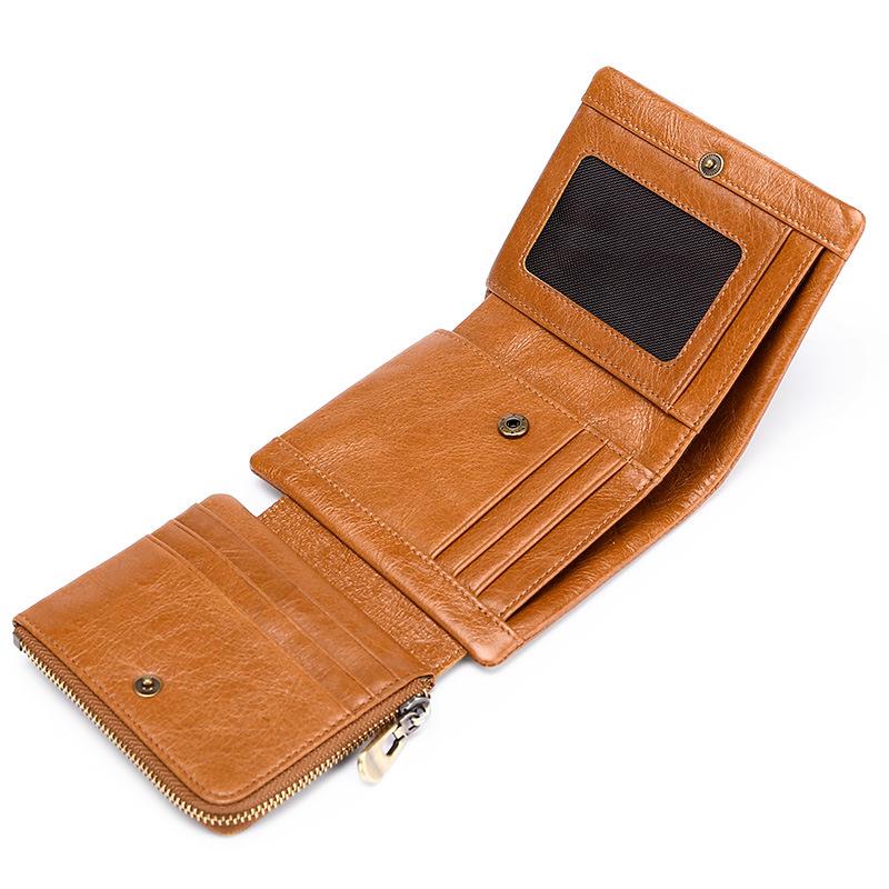 Trifold Retro RFID Leather Wallet for Men - Short Anti-Theft with Multiple Card Slots