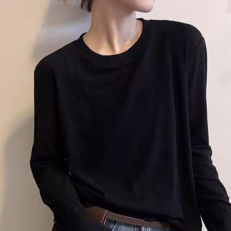 

Autumn/Winter Plus Size Women s Slimming Fleece Long Sleeve Solid Color Round Neck Casual Top 3XL (145-160 lbs) чёрный