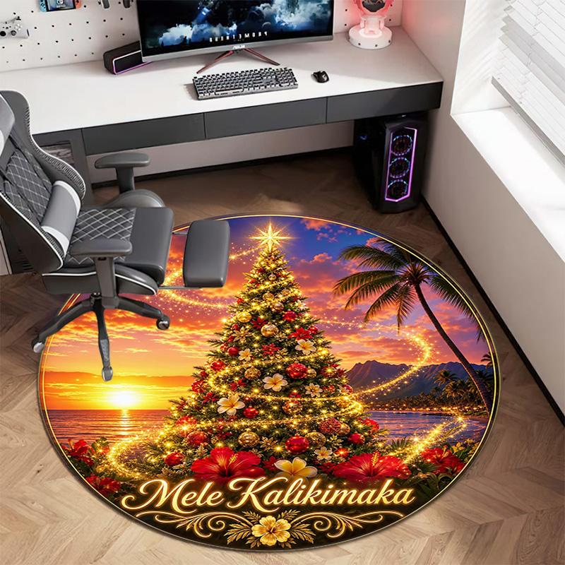 Cute Christmas Day Gift Bell Santa Claus Snowman Christmas Tree round rug Home Soft Decorative Anti slip Chair Mat Carpet Outdoor Floor Mat Carpet 16