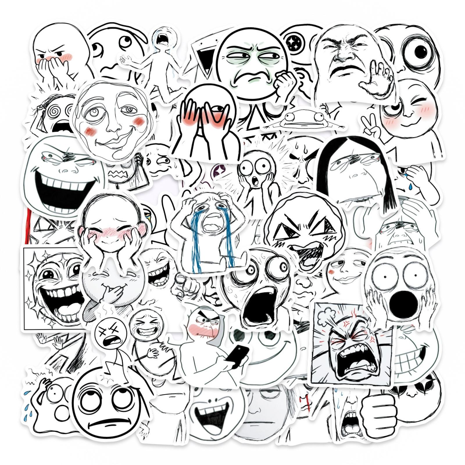 

56 American Funny Abstract Lines Villain Sticker Bag Fun Mood Sticker Hand Account Decoration Waterproof Without Leaving Glue