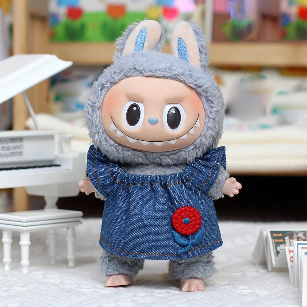 For 17cm/38cm Labubu Doll Clothes Fashion Denim Dress Doll Clothes Color Match Dress Dolls Accessories Cute Decoration Little Clothes